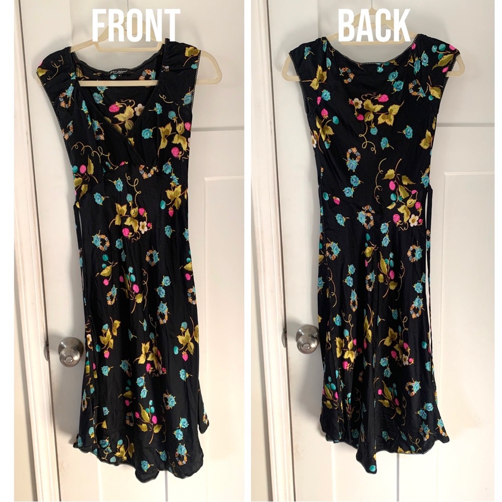 100% silk vintage Betsey Johnson berry blue rose dress